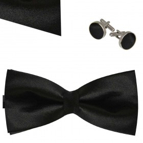 .Set papion, butoni, batista negru, uni, clasic